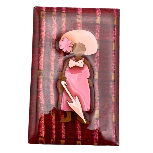 Vintage “Woman Pins” by Lucinda Lady in Pink with Parasol - Picture 2 of 8